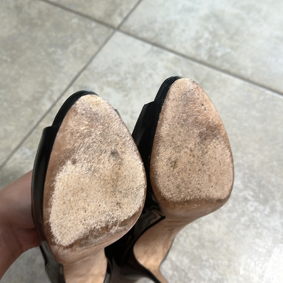 Jimmy Choo Black and Navy Patent and Nubuck Leather Peep Toe Mary Jane Pumps - Picture 14 of 16